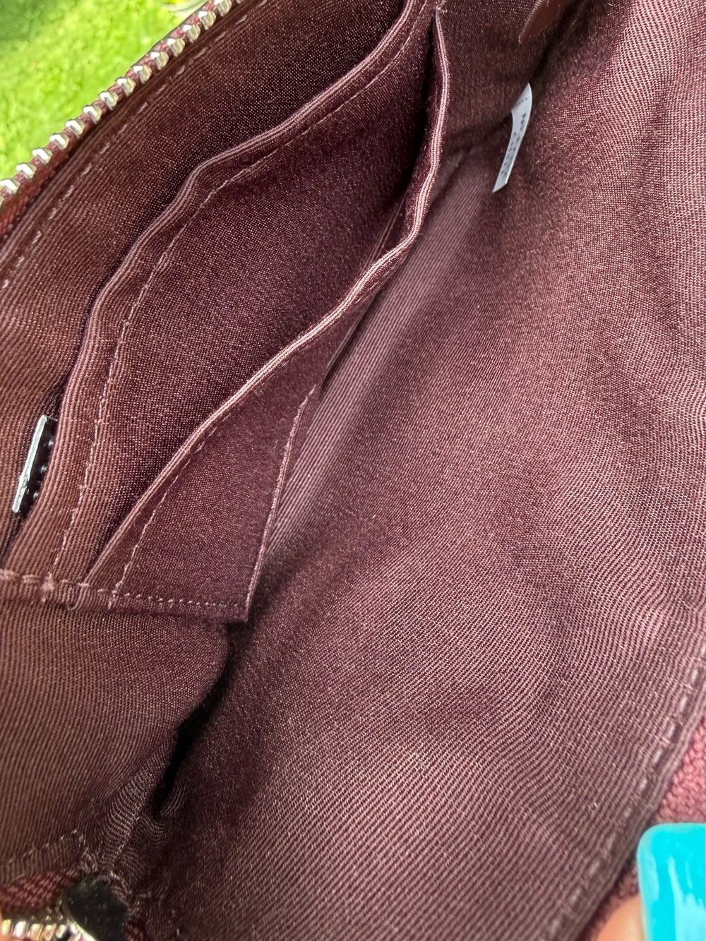 COACH Burgundy Leather Wristlet Logo Stripe Zip - Picture 3 of 4